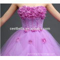 Customized Made In China Appliqued Purple Lace Puffy Tulle Robe de mariée 2017